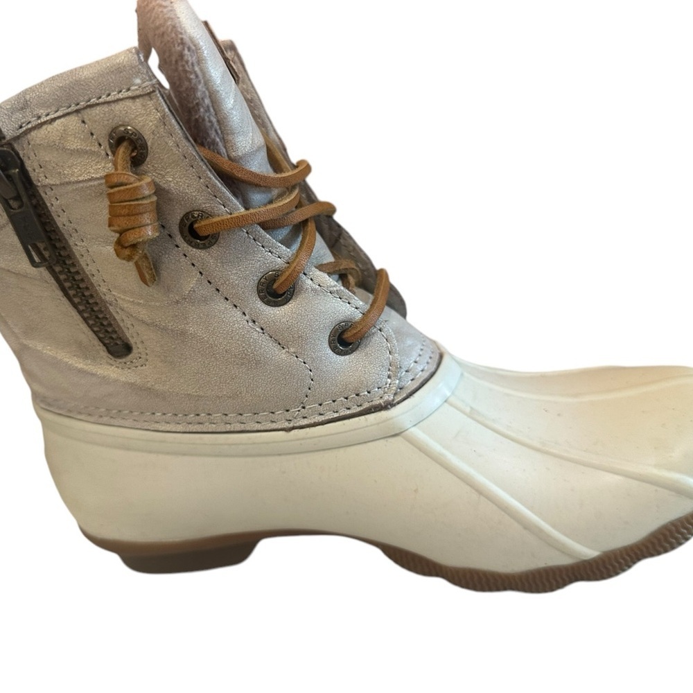 Sperry Women's Waterproof Saltwater Ivory Boots Size 5.5 - Picture 4 of 6